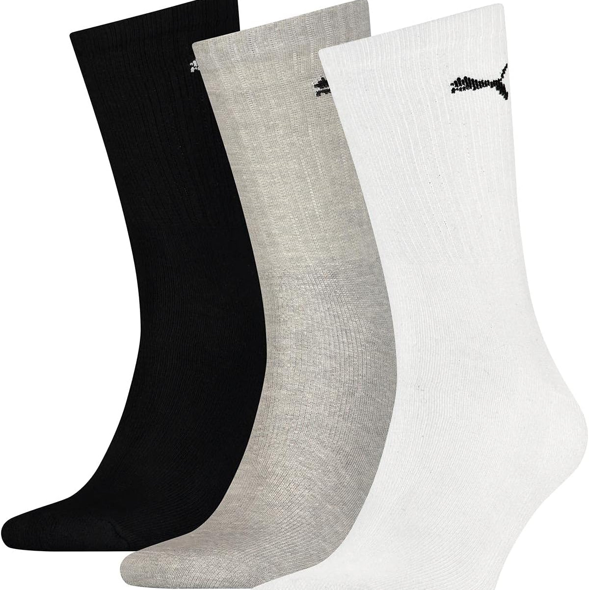 PUMA Unisex Sport Crew Lightweight Socks – 3 Pack, White Grey Black